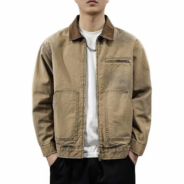 雅鹿 春季复古翻领水洗休闲夹克外套 男款