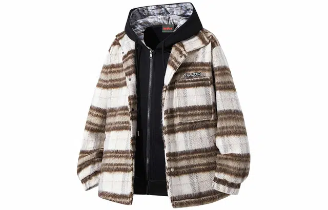 雅鹿 美式慵懒毛呢刺绣字母撞色条纹连帽卫衣搭配宽松舒适百搭翻领长袖落肩夹克外套 男女同款