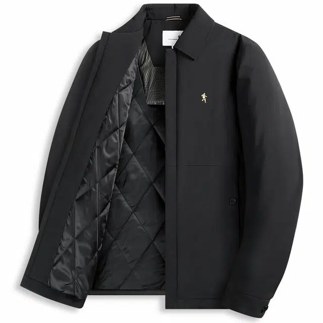 与狼共舞 保暖防风抗皱人标刺绣翻领夹克外套 男款 黑色