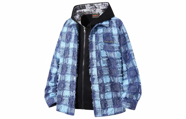 雅鹿 美式慵懒毛呢撞色条纹刺绣字母连帽卫衣搭配宽松舒适百搭翻领长袖落肩夹克外套 男女同款