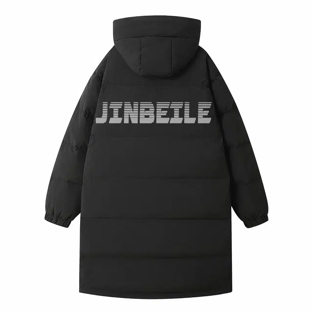 金贝勒 美式复古高街字母印花鸭绒宽松休闲基础加厚防寒防风保暖连帽中长款羽绒服 男女同款