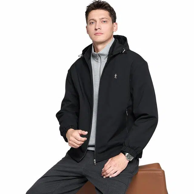 与狼共舞 加绒保暖肌理格纹休闲舒适可拆卸长袖夹克外套 男款 黑色