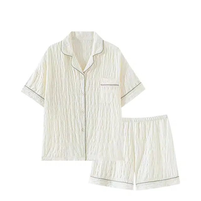 俏韵 翻领短袖甜美可爱家居服可外穿睡衣套装 女款 杏色