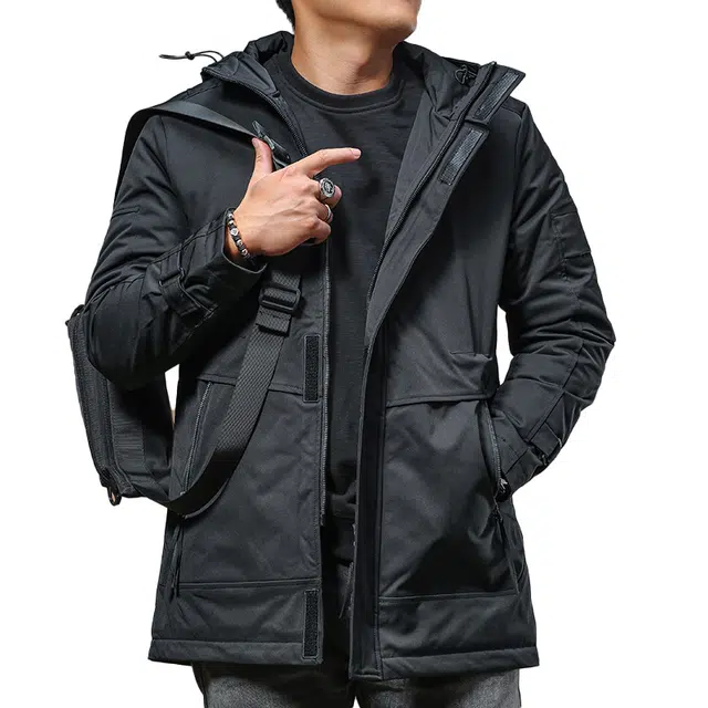 季言 连帽长款潮牌厚款休闲棉服 男款