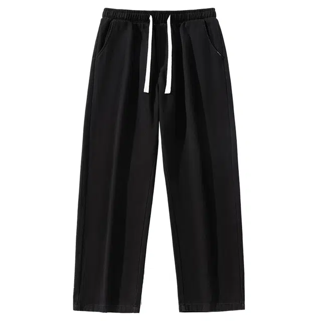 华夏儿女 美式纯棉纯色简约高街潮流舒适百搭系带直筒裤休闲裤 男女同款