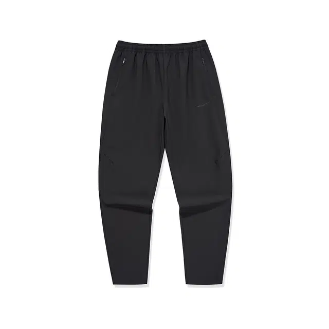 鸿星尔克 综训系列 加厚系带纯色中腰直筒针织运动裤 男款 正黑