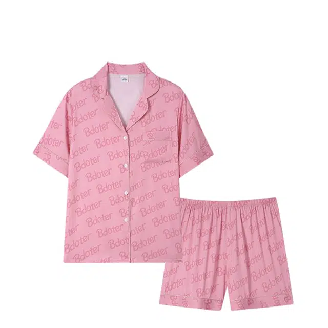 俏韵 翻领时尚休闲可外穿短袖三分裤睡衣套装 女款 粉色