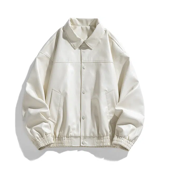 美式高街宽松皮翻领开衫机车情侣百搭休闲外套皮衣 男女同款