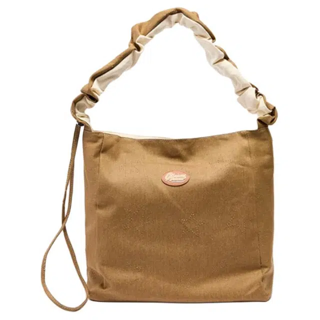 三福 学院运动风简约百搭褶皱肩带 帆布 帆布包单肩包 中号 女款 卡其色/绿色迷彩