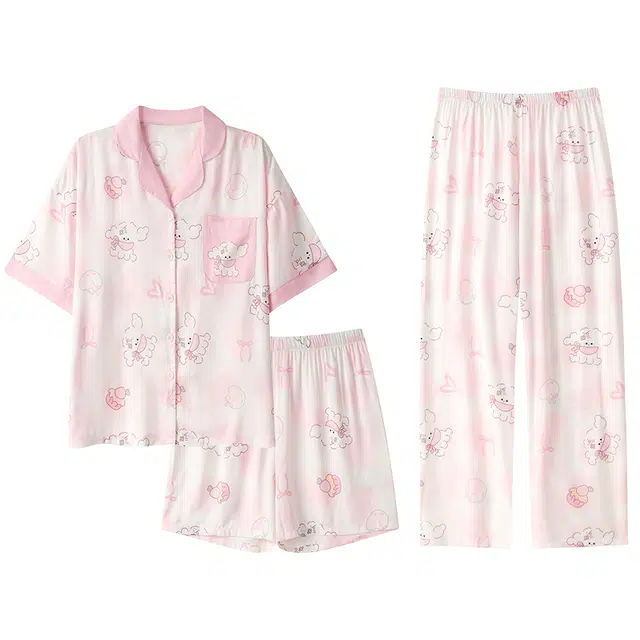 欧诗帛 韩版甜美短袖可外穿学生家居服睡衣套装 女款 图片色