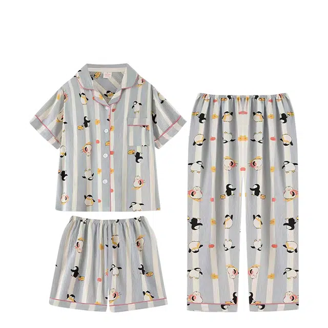 俏韵 翻领卡通短袖高级感家居服可外穿睡衣套装 女款 灰色