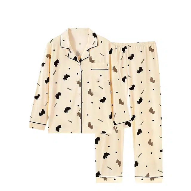 俏韵 翻领长袖长裤舒适柔软家居服可外穿睡衣套装 女款 杏色