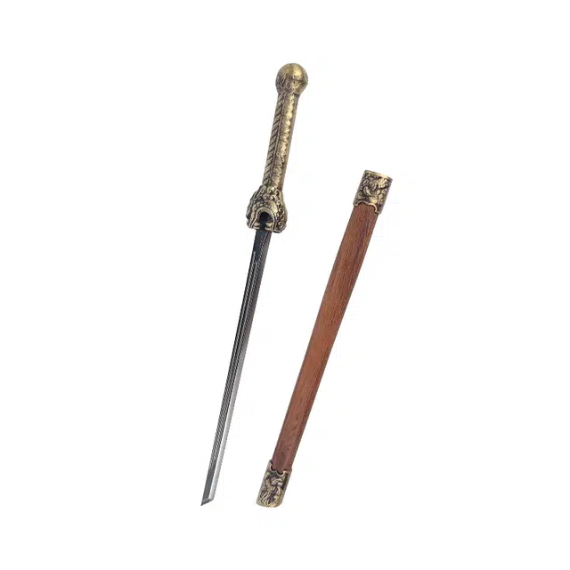 天字号 龙啸短唐横刀 鸡翅木鞘黄铜装短刀龙泉碳钢刀剑收藏未开刃 成品模型