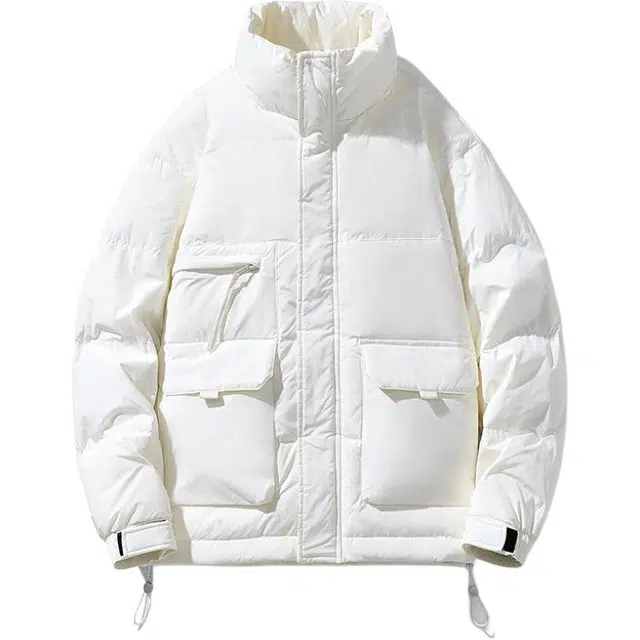 美式高街学院风立领户外工装情侣款防风保暖多口袋休闲宽松潮牌棉服 男女同款