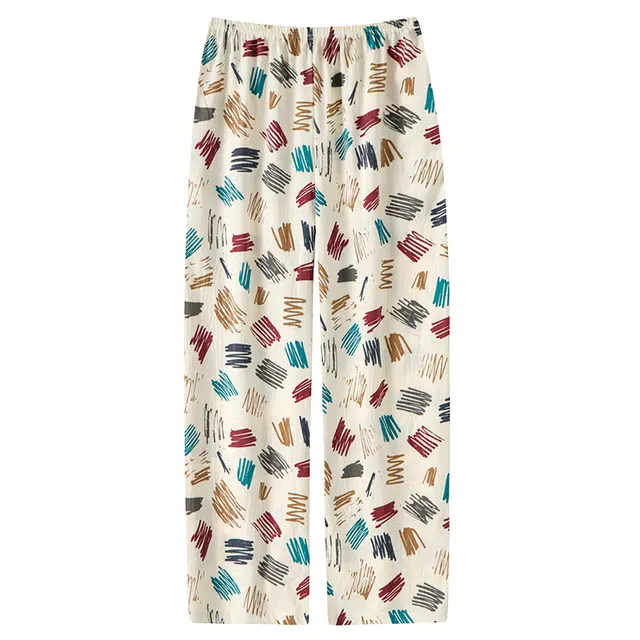 宫蝶 涂鸦满印柔软家居休闲睡裤 女款 杏色