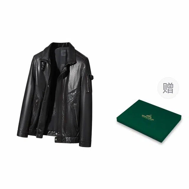 富铤 纯色美式复古机车帅气翻领挺括皮衣 男款 黑色