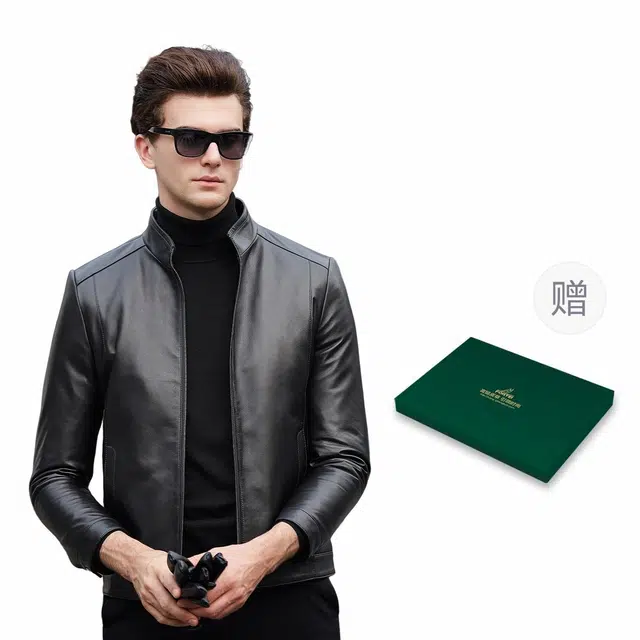 富铤 韩系简约立领休闲百搭皮衣 男款 黑色