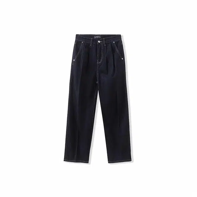 我是大卫 美式复古纯色直筒宽松休闲牛仔裤 男女同款 黑色