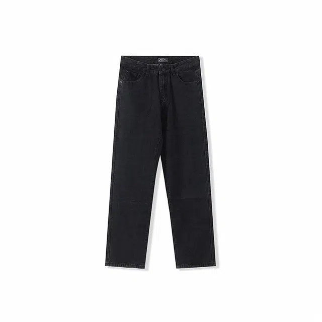 我是大卫 日系洗水直筒宽松休闲牛仔裤 男女同款 黑色