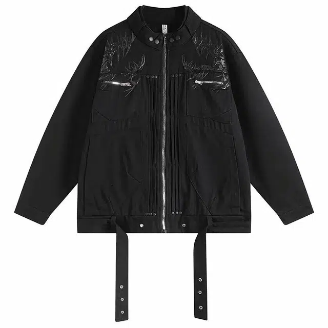 极限涡轮 国潮荆棘小立领设计解构牛仔外套夹克 男女同款