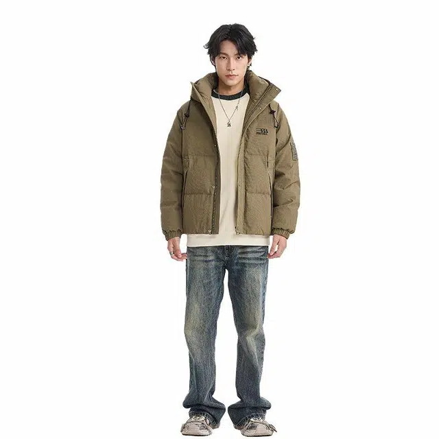 【dme】 美式连帽纯色刺绣设计百搭羽绒服 男女同款
