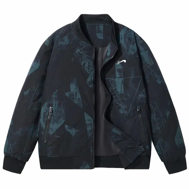 贵人鸟 几何图案嵌花拉链棒球领百搭长袖休闲夹克外套 男款