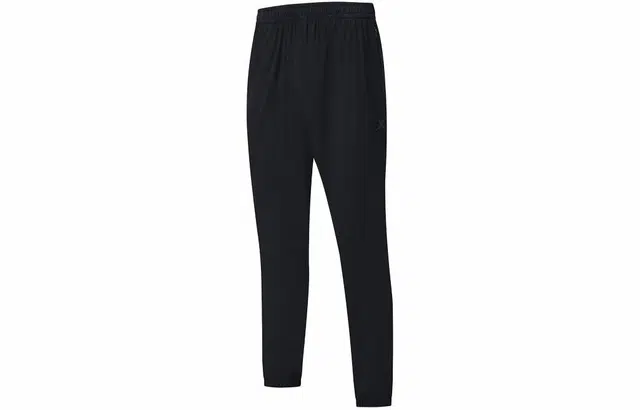 特步 综训系列 纯色中腰舒适透气薄款束脚针织运动裤 男款 正黑色