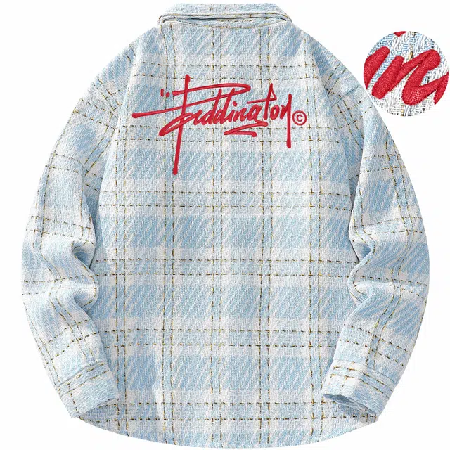 帕丁顿熊 手写花体字母小香风复古格纹编织休闲宽松长袖夹克外套 男女同款