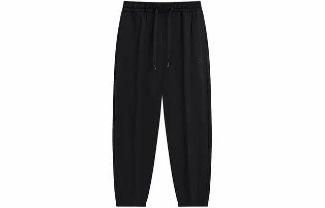 特步 生活系列 纯色中腰系带透气薄款宽松束脚九分针织运动裤 男款