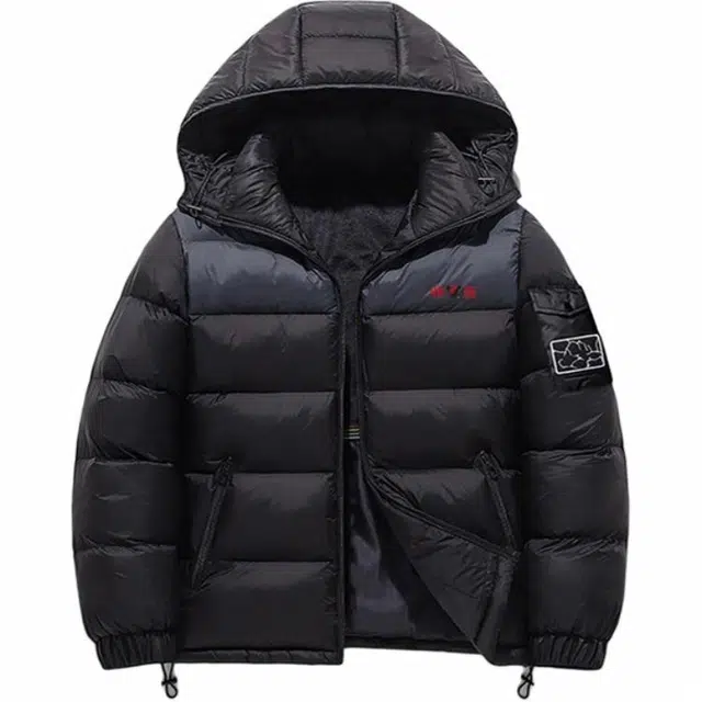 雅鹿 加绒加厚大码公版纯色净版连帽棉服 男款