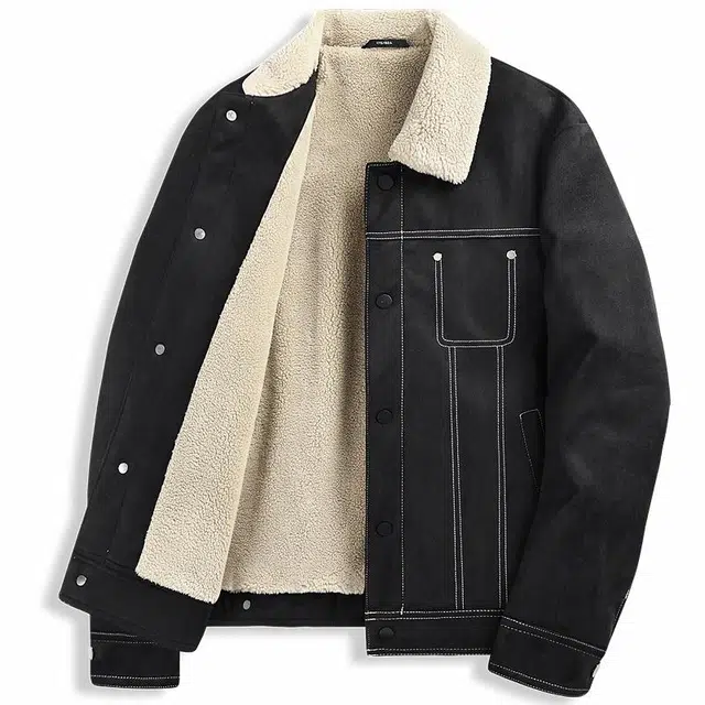 与狼共舞 时尚休闲内里保暖防风翻毛领夹克外套 男款