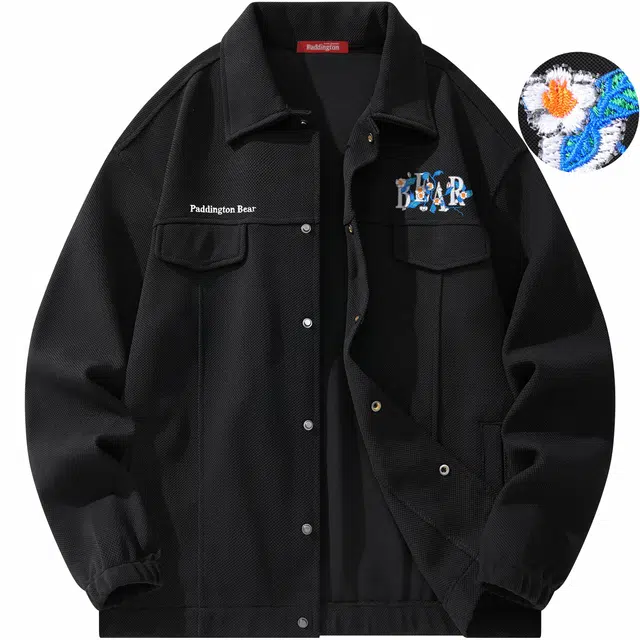 帕丁顿熊 白桃花小熊刺绣休闲百搭美式复古宽松长袖夹克外套 男女同款