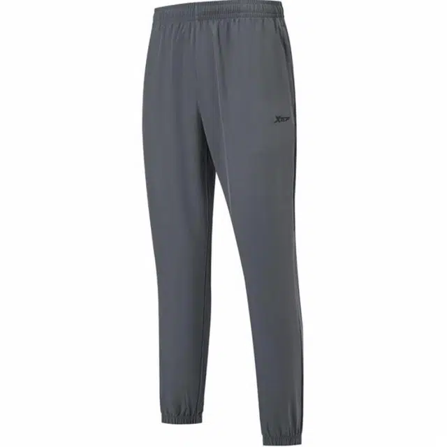 特步 综训系列 纯色中腰舒适百搭透气束脚针织运动裤 男款 珍珠灰