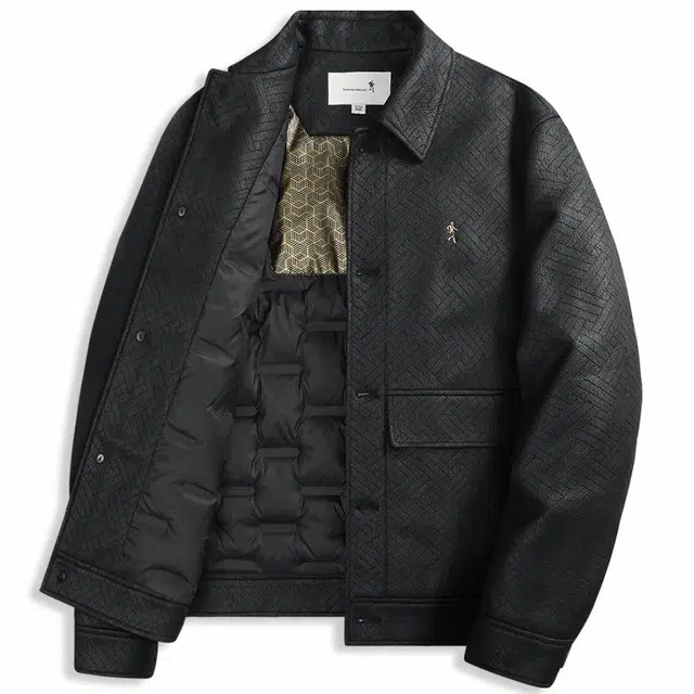 与狼共舞 时尚休闲仿麂皮石墨烯内里保暖防风翻领夹克 男款 黑色