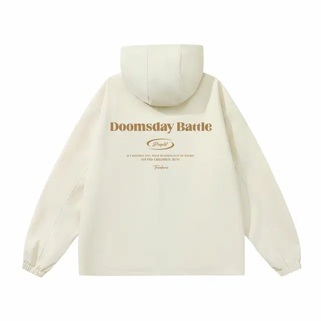 三体 末日之战系列 美式复古简约基础款纯色字母印花教练服连帽开衫休闲百搭飞行服舒适宽松休闲高街潮牌棒球夹克外套 男女同款