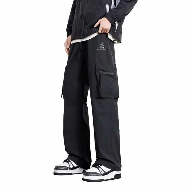 稻草人 美式高街机能风立体大口袋飘带设计复古宽松直筒百搭户外休闲运动工装裤 男女同款