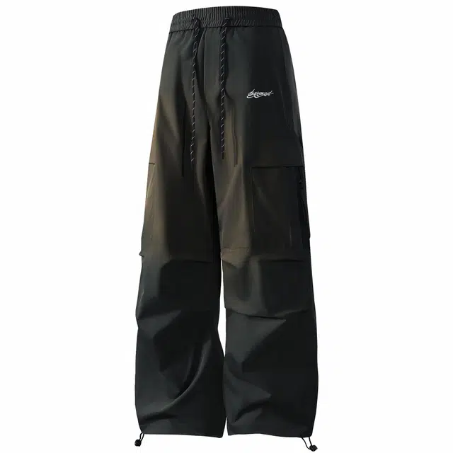 吾皇猫 日系复古高街英文字母印花大码宽松直筒基础百搭户外登山露营防风防水伞兵垂感多口袋休闲工装裤 男女同款