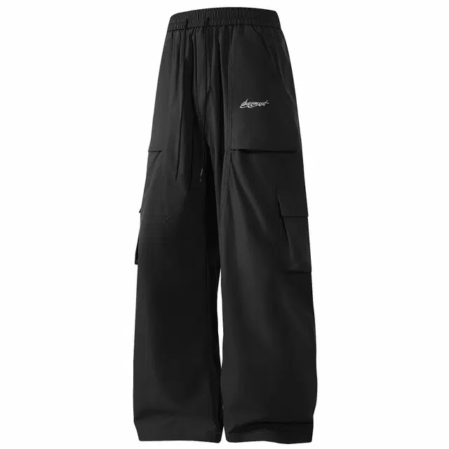 吾皇猫 美式复古简约百搭高街长裤字母印花基础款舒适透气裤子垂感宽松直筒多口袋休闲工装裤 男女同款