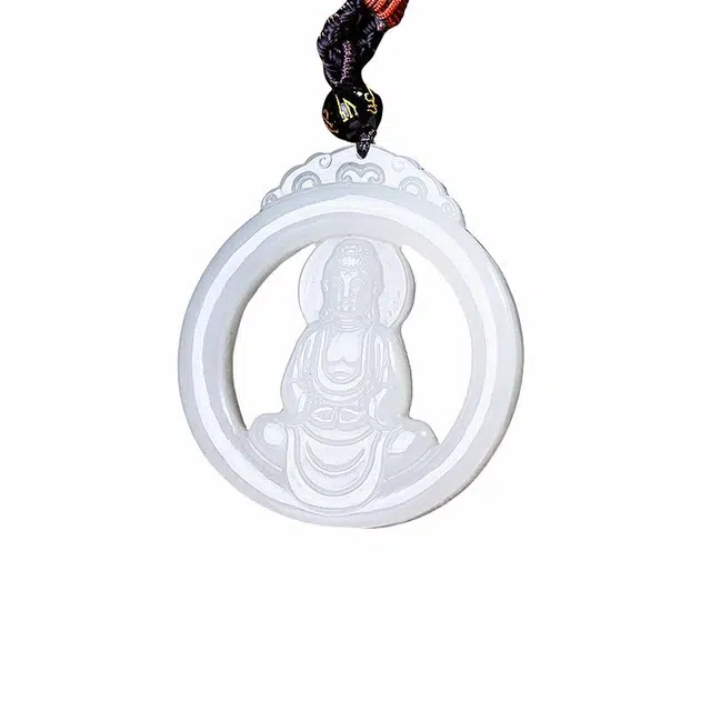 舒杰 新中式镂空雕刻本命观音 和田玉项链 白玉 男款