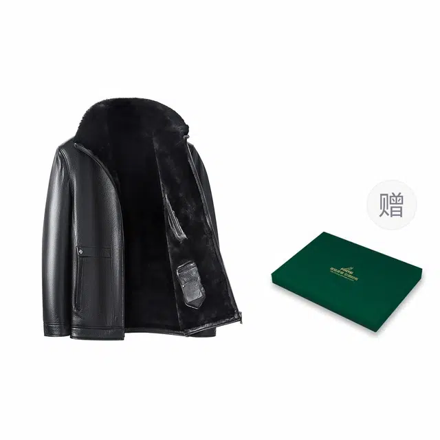 富铤 简约纯色内防风保暖休闲百搭外套皮衣 男款 黑色
