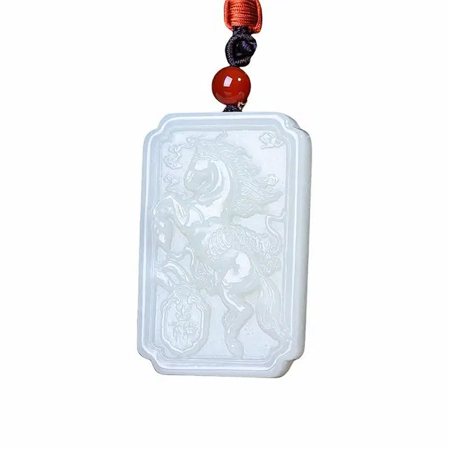 舒杰 国潮风本命年生肖马马到成功吊坠 和田玉项链 白玉 男女同款情侣款