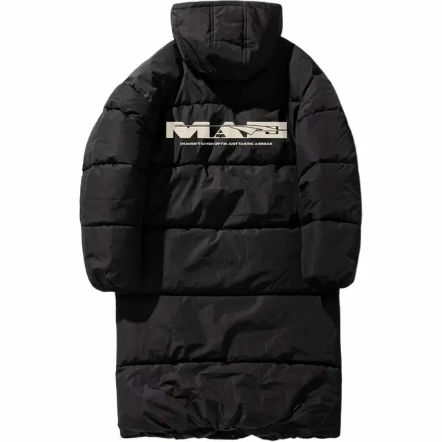 极限涡轮 美式时尚防泼水过膝字母印花保暖百搭棉服 男女同款 黑色