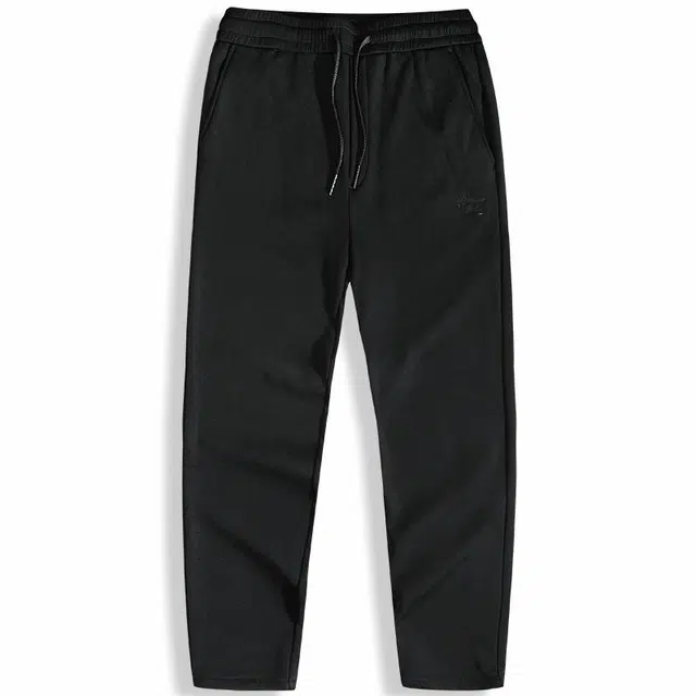 与狼共舞 加绒加厚保暖弹力潮流刺绣宽松中腰直筒系带休闲裤 男款 黑色