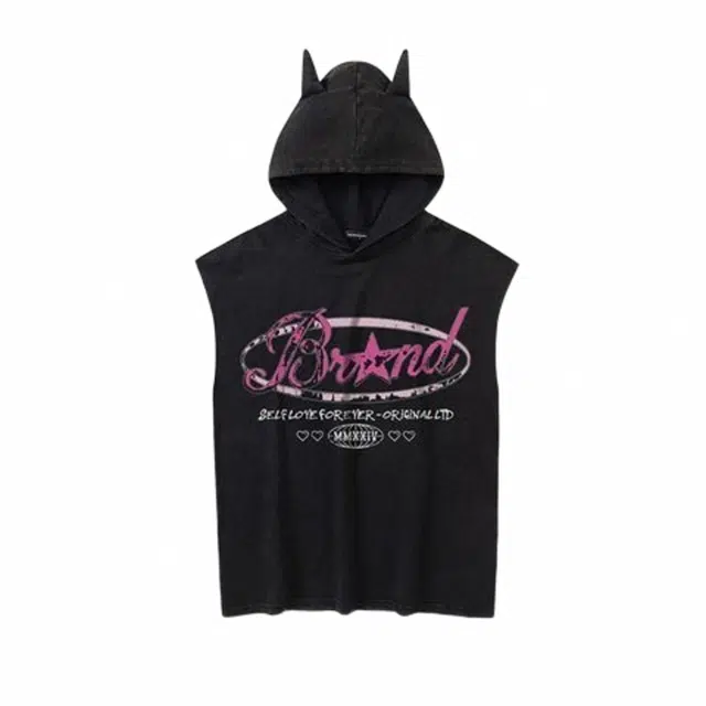 费尔岛上的猫 美式高街字母印花连帽宽松运动背心 男款