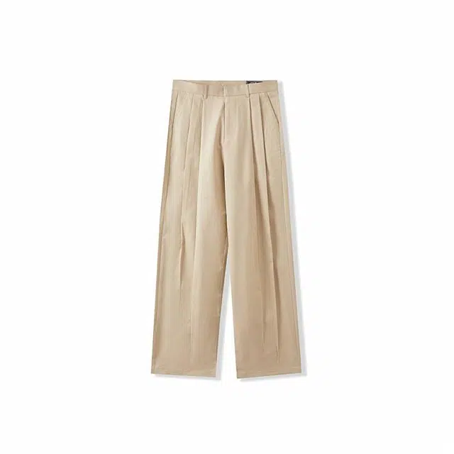 我是大卫 双褶皱阔腿宽松休闲裤 男女同款 卡其色