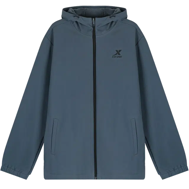 特步 三防功能加绒加厚保暖连帽宽松运动风衣 男款 炭灰色