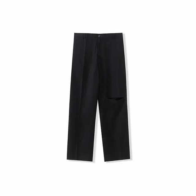 我是大卫 纯色垂坠感拖地破洞设计西装休闲裤 男女同款