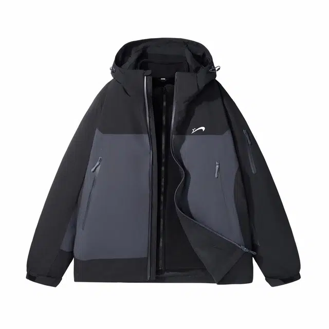 贵人鸟 拼色抓绒内胆休闲舒适长袖连帽夹克外套 男女同款