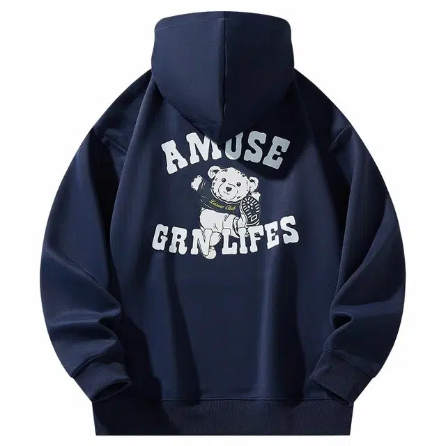 贵人鸟 生活系列 潮流卡通小熊印花透气百搭套头连帽衫百搭简约上衣卫衣 男女同款