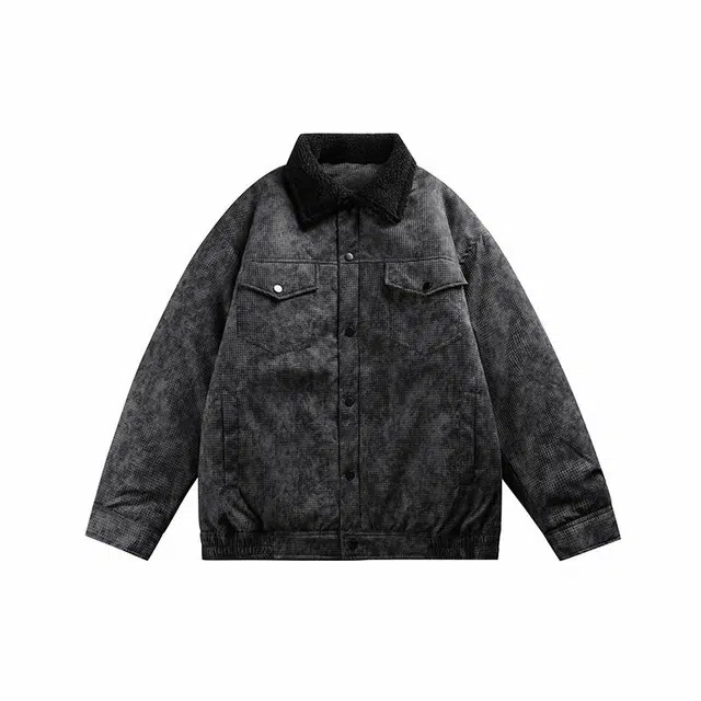 极限涡轮 美式街头简约基础复古翻领舒适扎染百搭棉服 男女同款